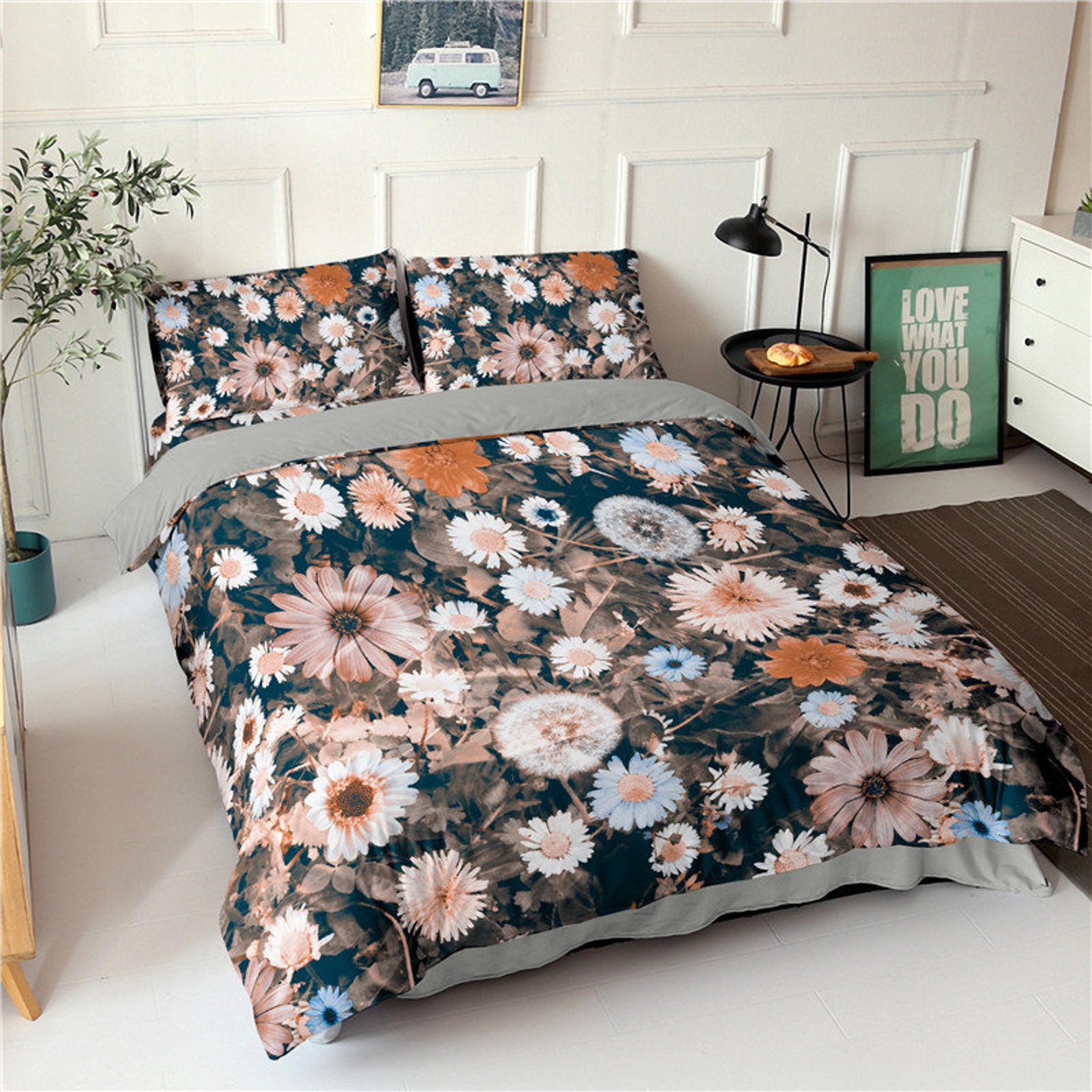 King Floral Bedding Set Daisy Flower Vintage Comforter Cover Etsy
