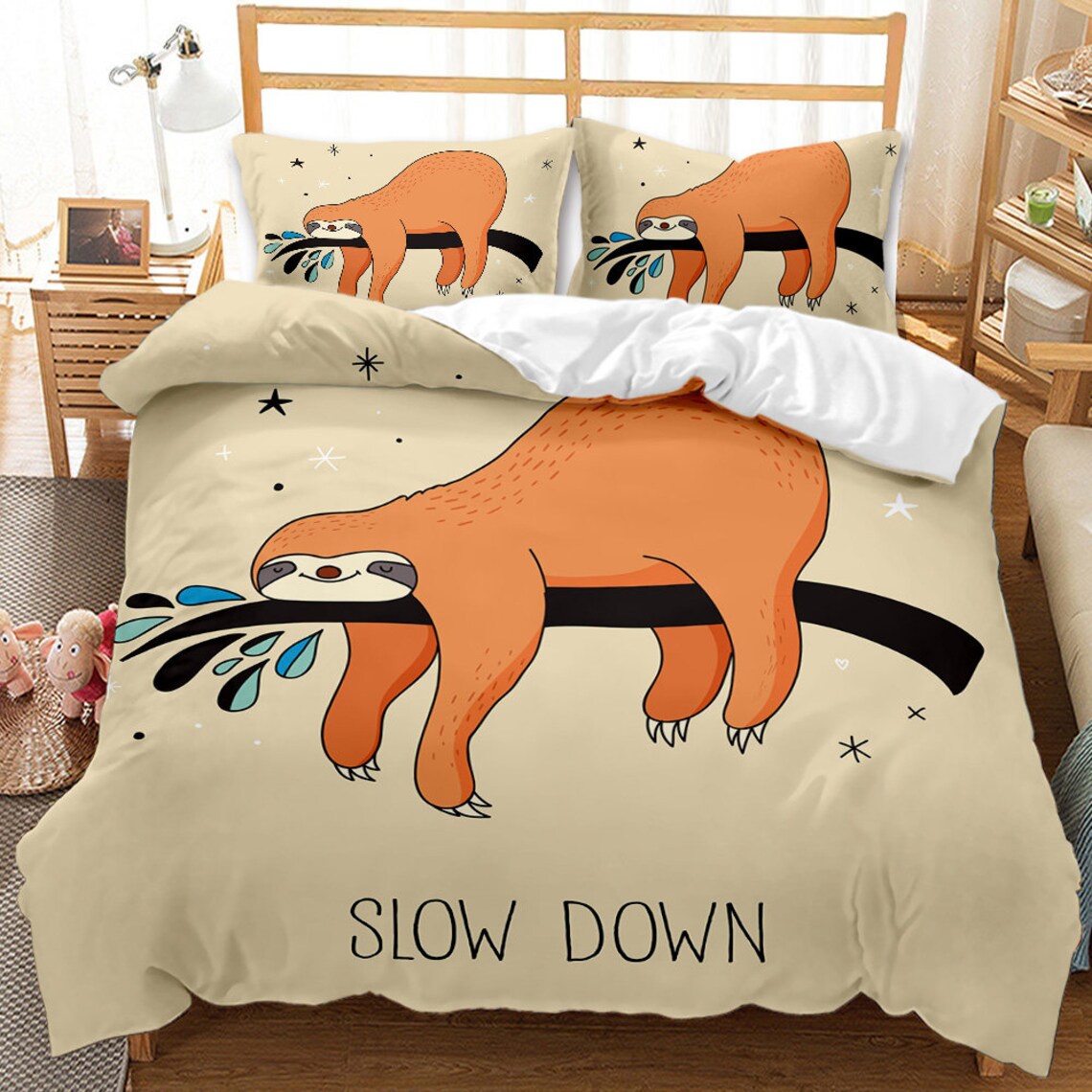 3piece Orange Sloth Bedding Sets Queen Size3 Piece Lovely - Etsy