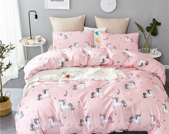 HJS Cute Unicorn Bedding Duvet Cover Sets Twin Size 3 Pieces Flowers Eyelash Unicorn Pattern for Little Girls Bed Comforter Cover Baby Pink 2 Pillowcases, 1 Duvet Cover,No Duvet Inside HJS Cute Unicorn Bedding Duvet Cover Sets Twin Size 3 Pieces Flowers Eyelash Unicorn Pattern for Little Girls Bed Comforter Cover Baby Pink 2 Pillowcases, 1 Duvet Cover,No Duvet Inside