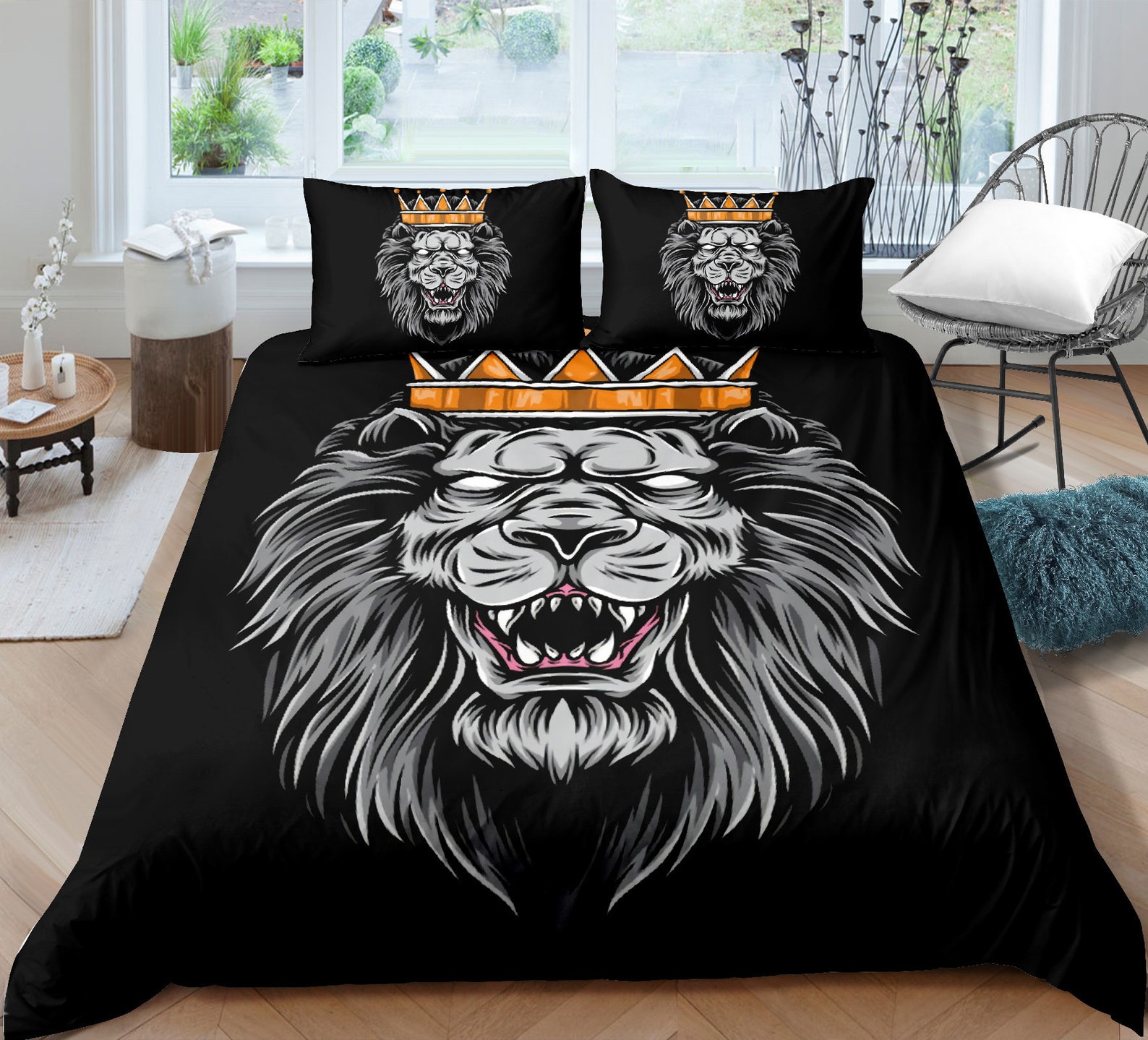 Lion Duvet Cover Lion Print Bedding Set for Kids Boys Adults Etsy