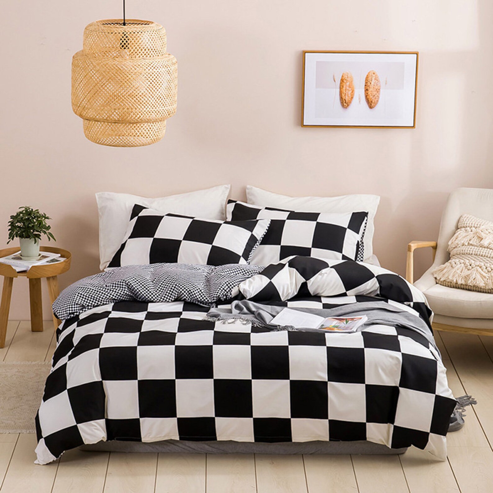Black and White Plaid Duvet Cover Set With Zipper Closure Etsy