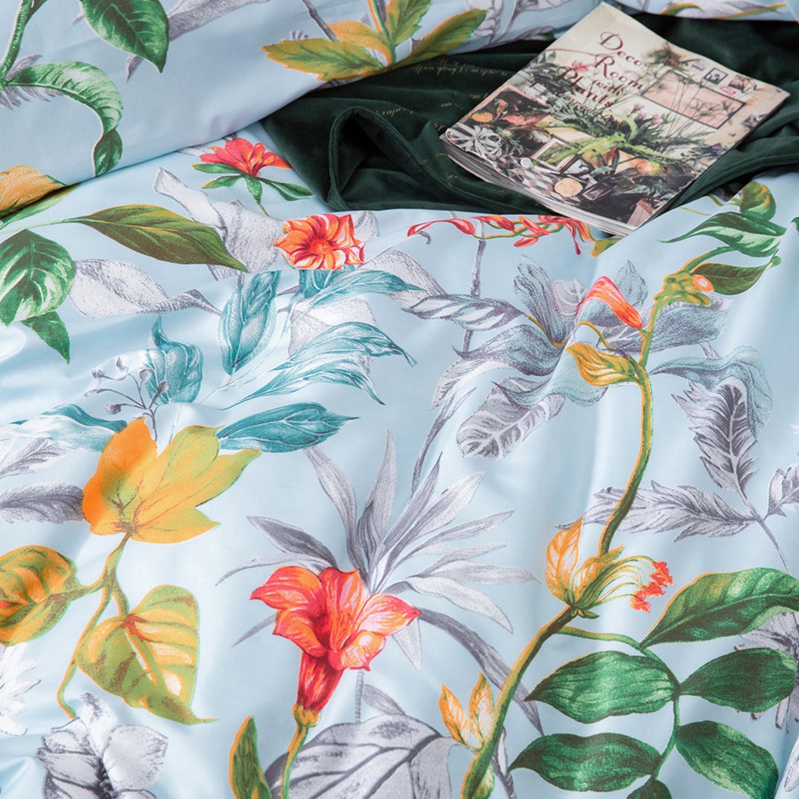 Leaf Duvet Cover Queen Soft Green Leaves Print Bedding Set | Etsy