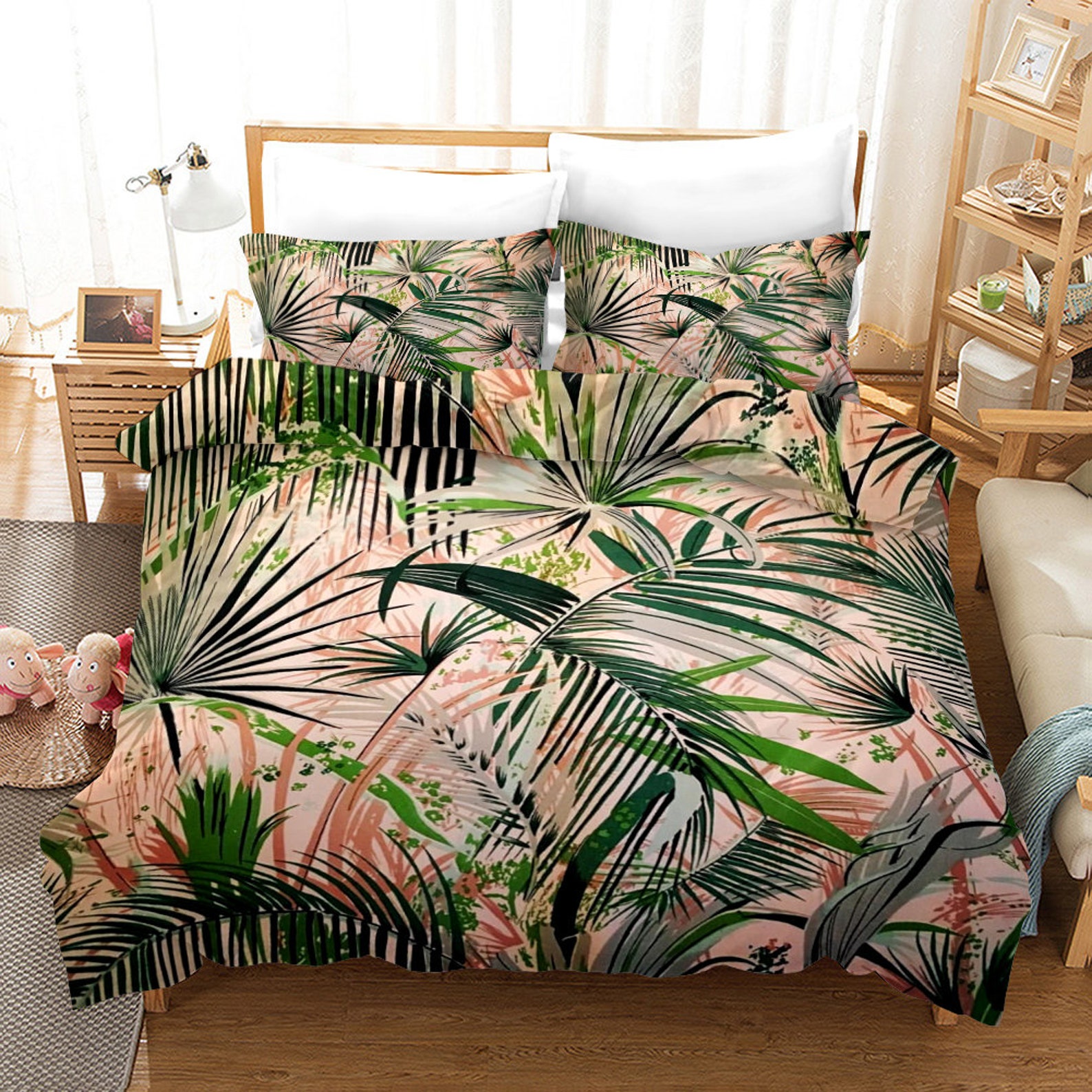 Tropical Bedding Rainforest Duvet Cover Queen Green Plant Palm Etsy