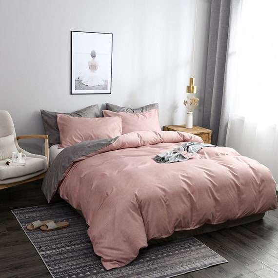 Luxury Reversible Duvet Cover Geometric Pink Blush King Quilt Cover Bedding Set 