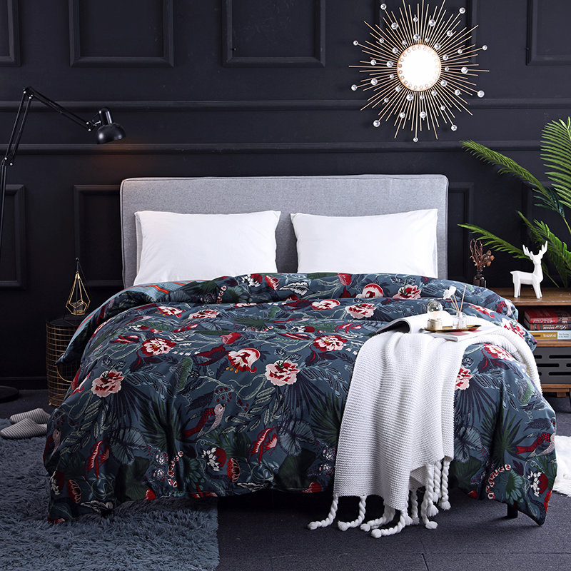 Dark Blue Boho Bedding Sets Queen Size Floral Bird Leaves Etsy