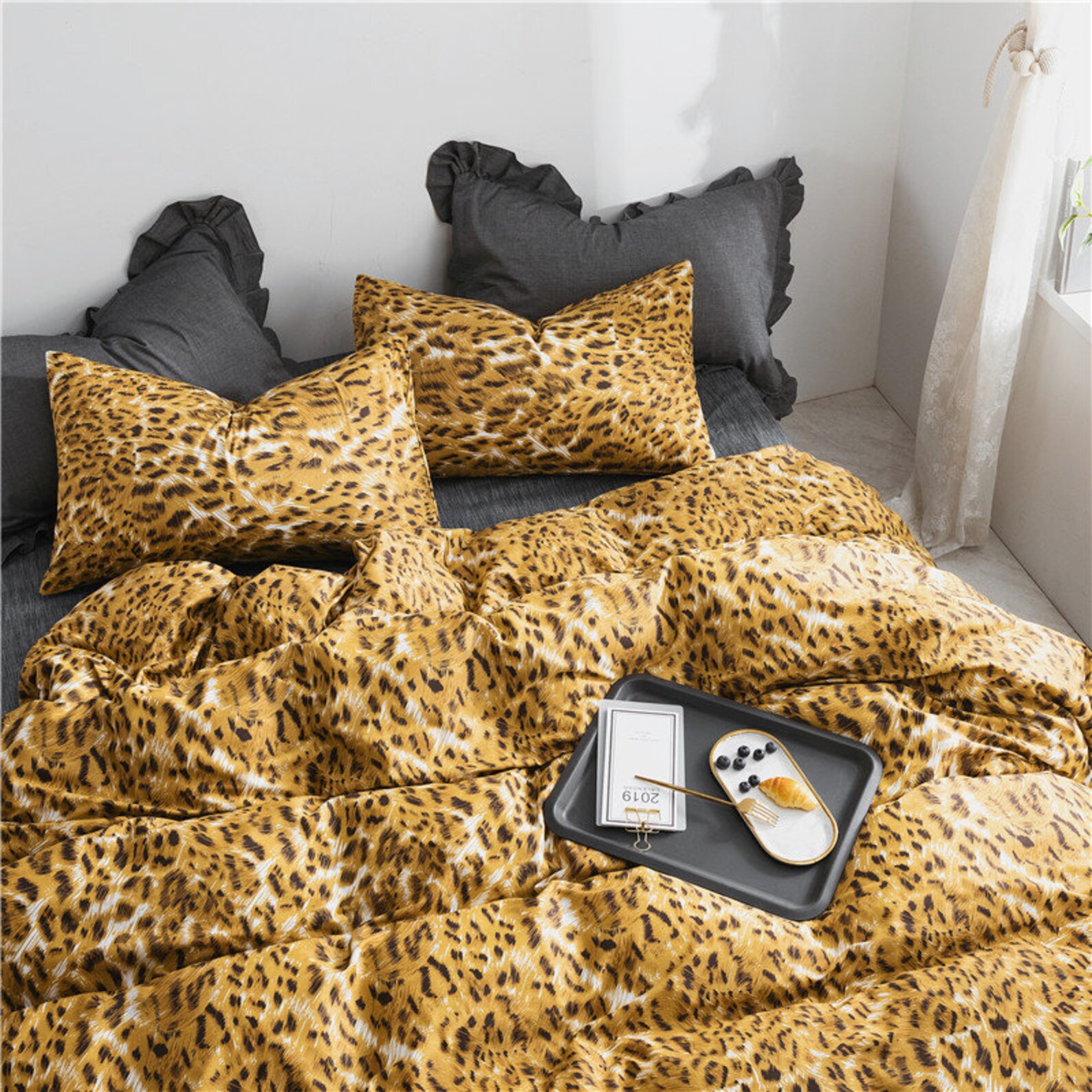 Brown Bedspread Leopard Print Animal Skin Digital Printed Etsy UK