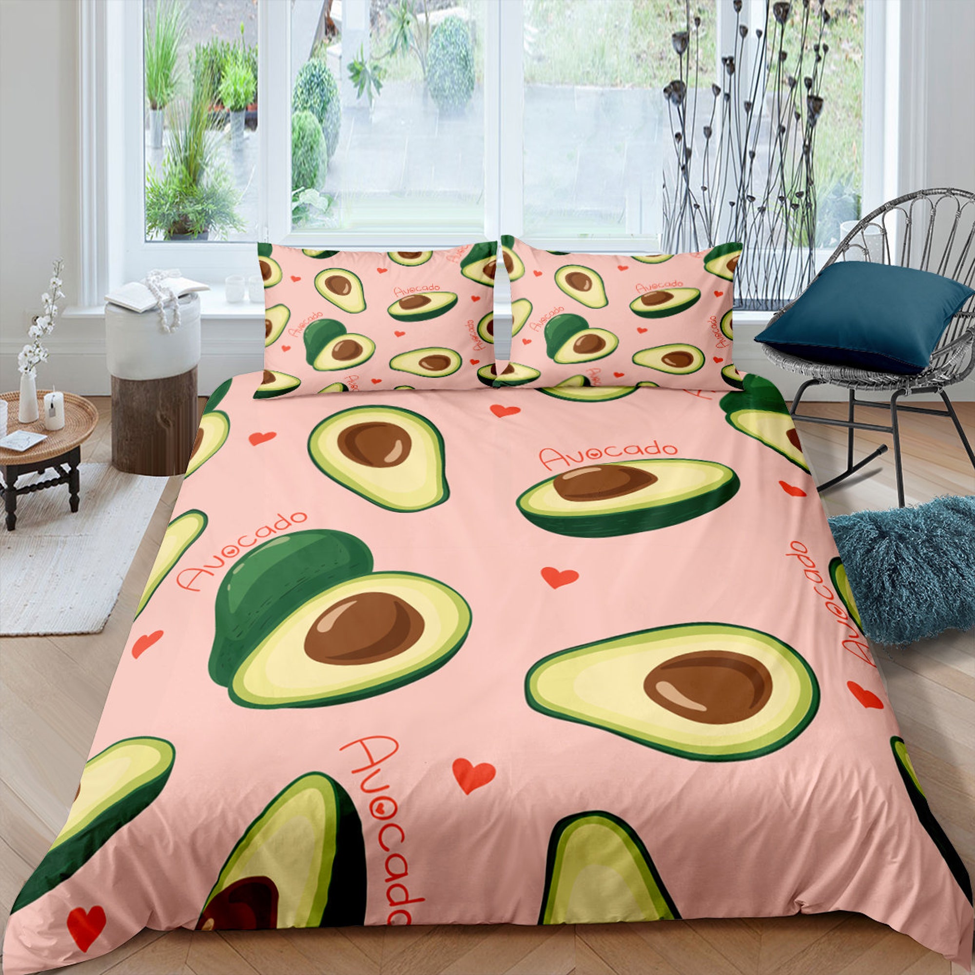 Discover Tropical Fruit Halved Avocado Pattern Reversible Bedding Set