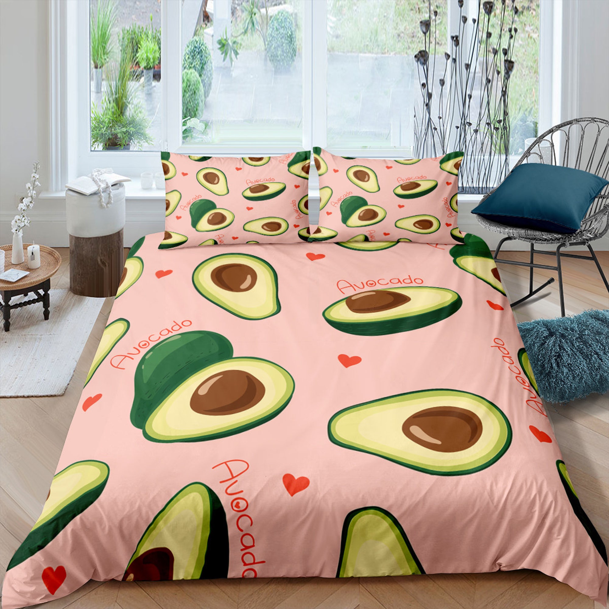 Tropical Fruit Halved Avocado Pattern Reversible Bedding Set