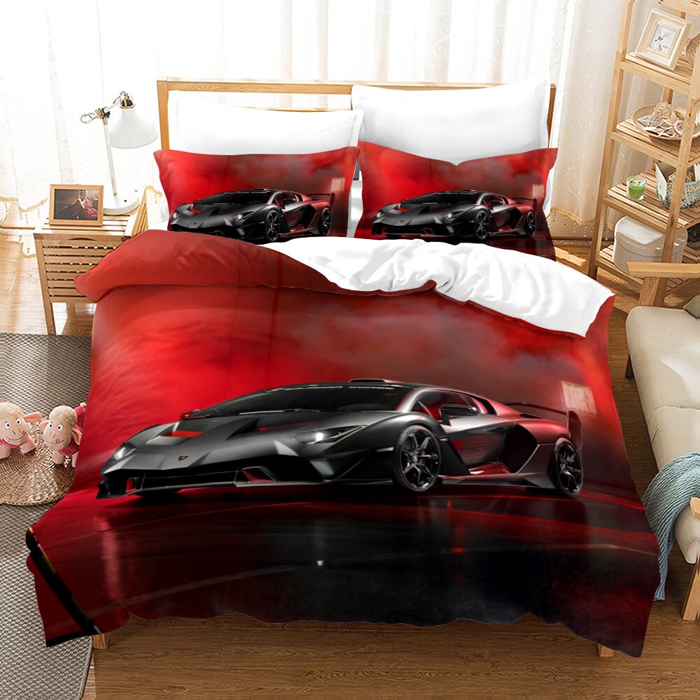 SHOMPE Racing Cars Bedding Sets Twin Size,3 Piece Dragster Formula Racing Duvet Cover Sets with Pillow Shams for Teens Boys Girls,NO Comforter 