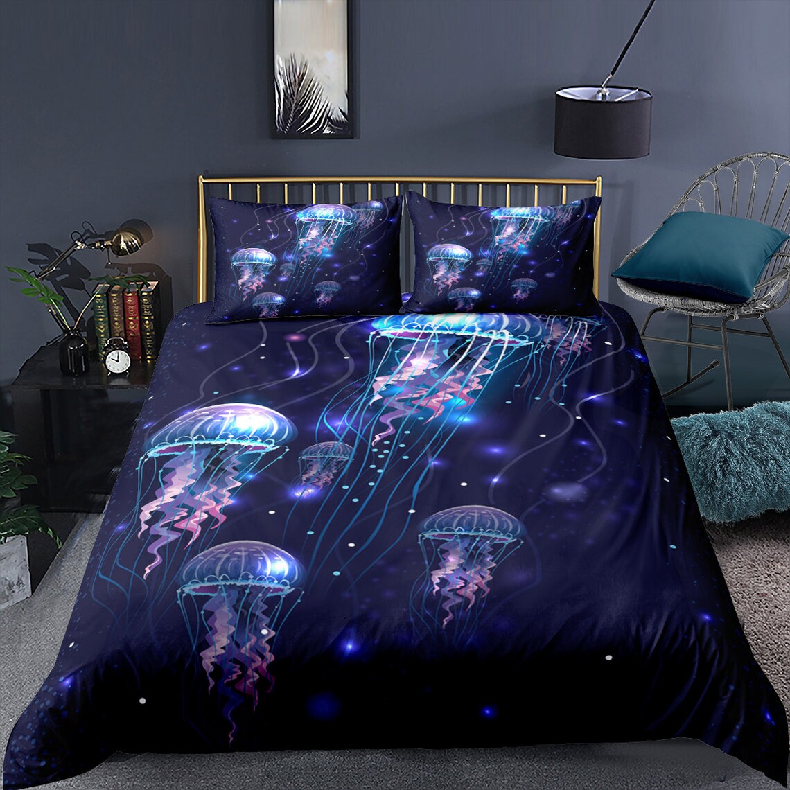 Jellyfish Queen Duvet Cover King Ocean Bedding Set Underwater Etsy