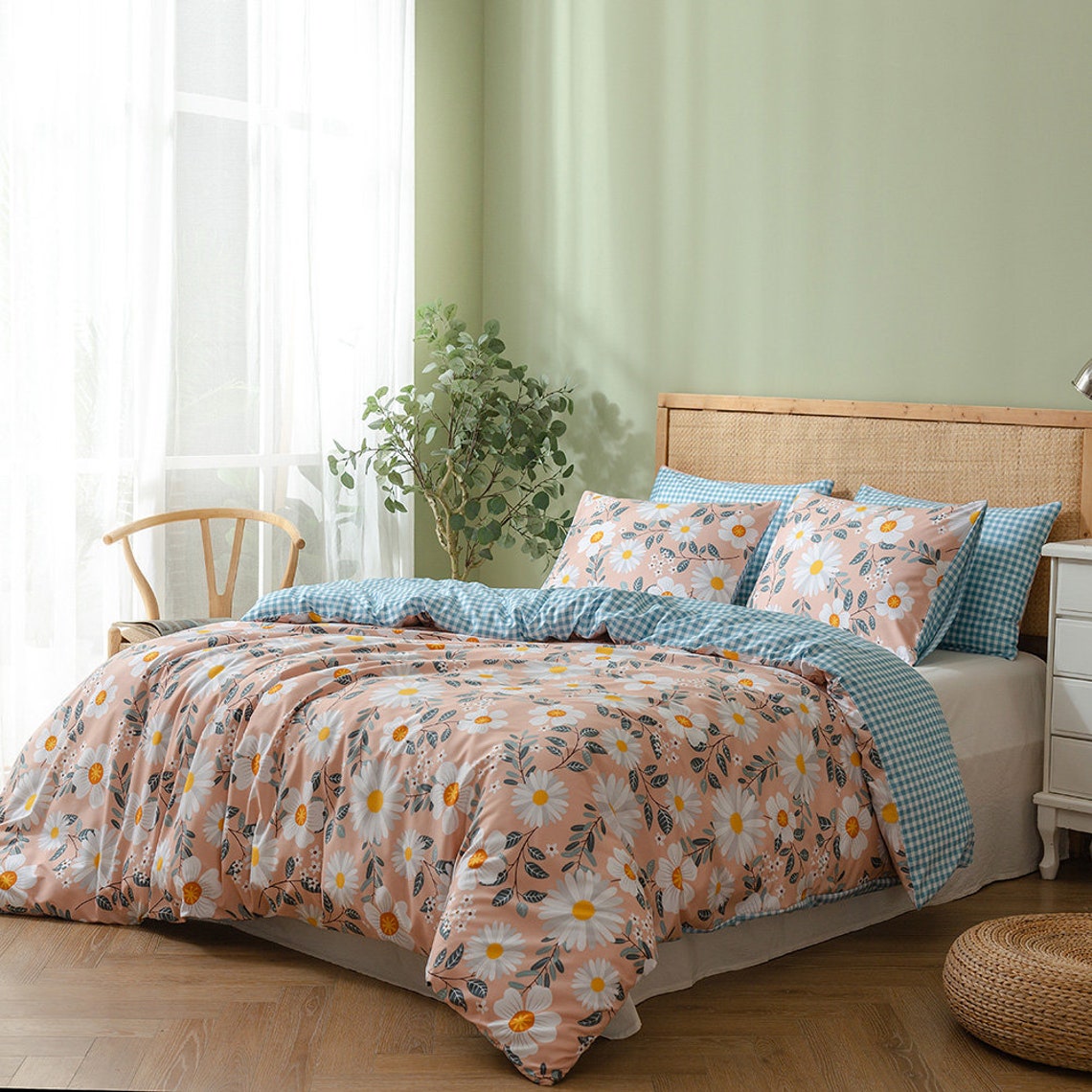 Twin Cotton Duvet Cover Set Green Leaf Branches Bedding Sets Etsy