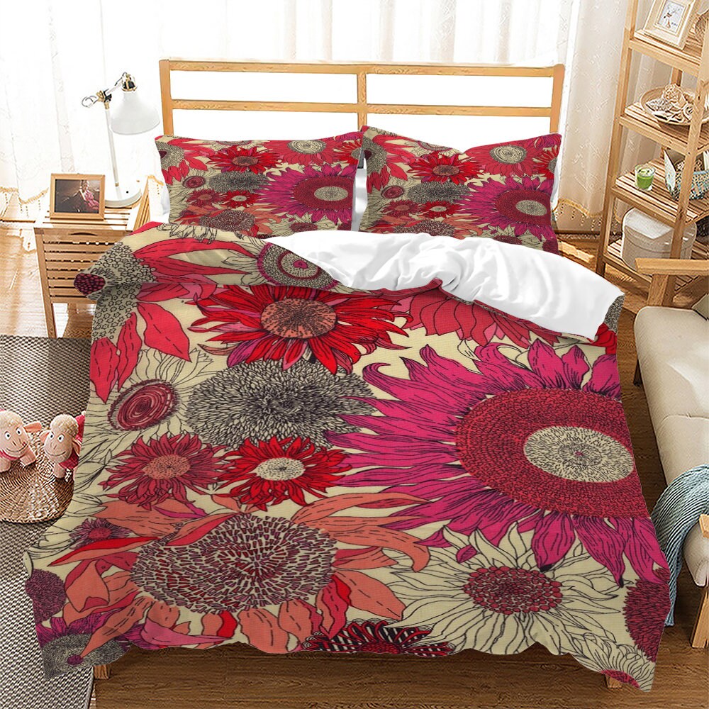 show original title Details about   3D Red Sunflower zhuc 3976 Bed Pillowcases Quilt Duvet Cover Set 
