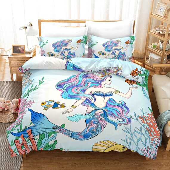 Queen Mermaid Princess Bedding Setfor Kids Fishes Marine Etsy