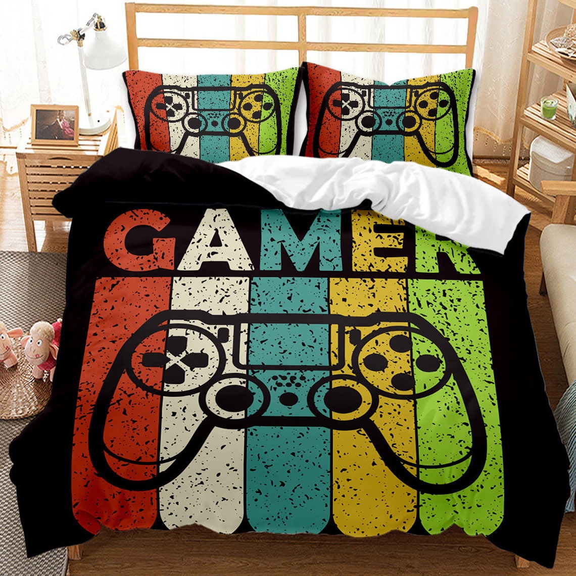 Gamer Duvet Cover Modern Game Controller Comforter Cover Video Etsy