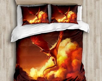 Kingsize Bed DRAGON FLAME BLADE Duvet & Pillows cover set