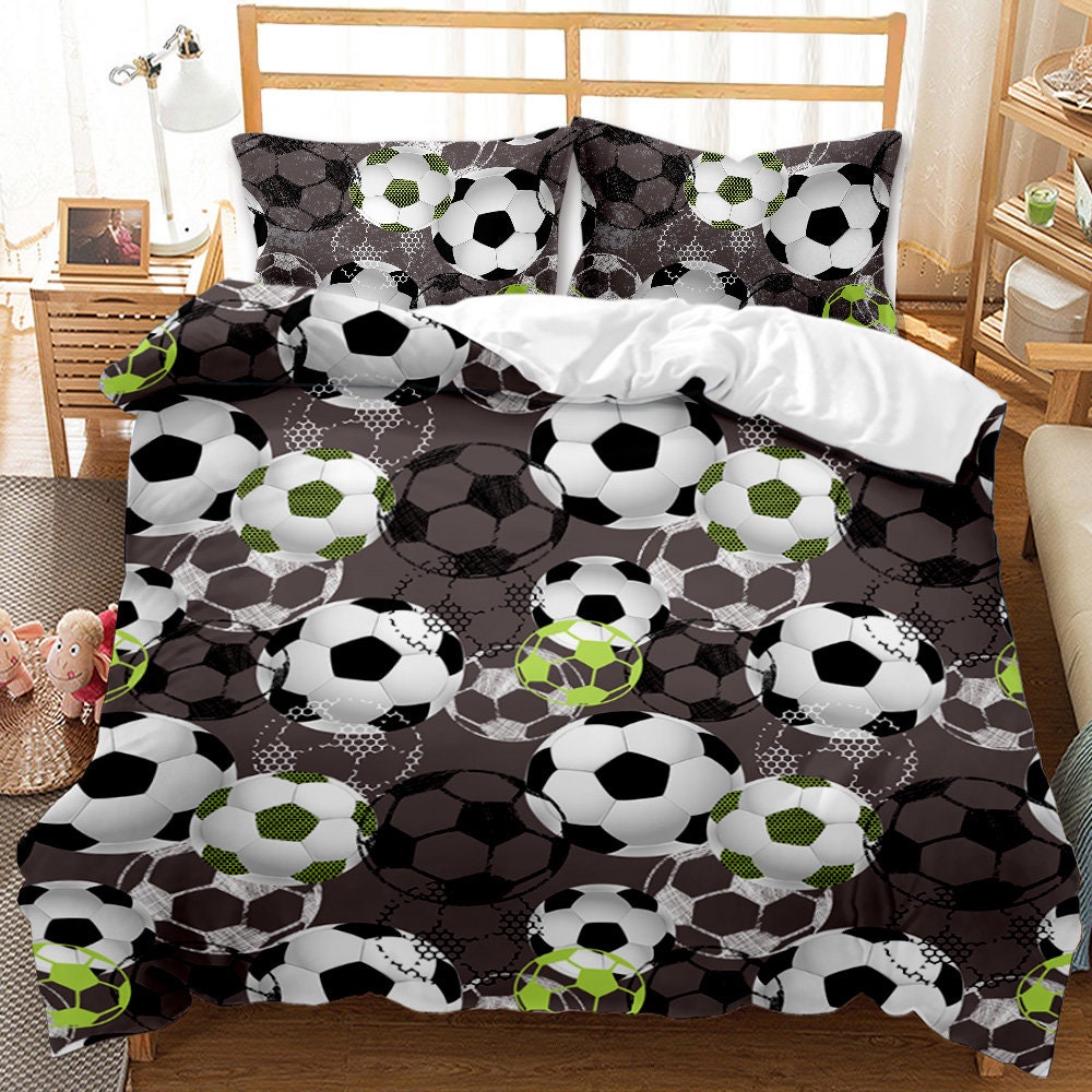 3D Soccer Ball Bedding Teen Boys Sports Duvet Cover 3 Piece Etsy