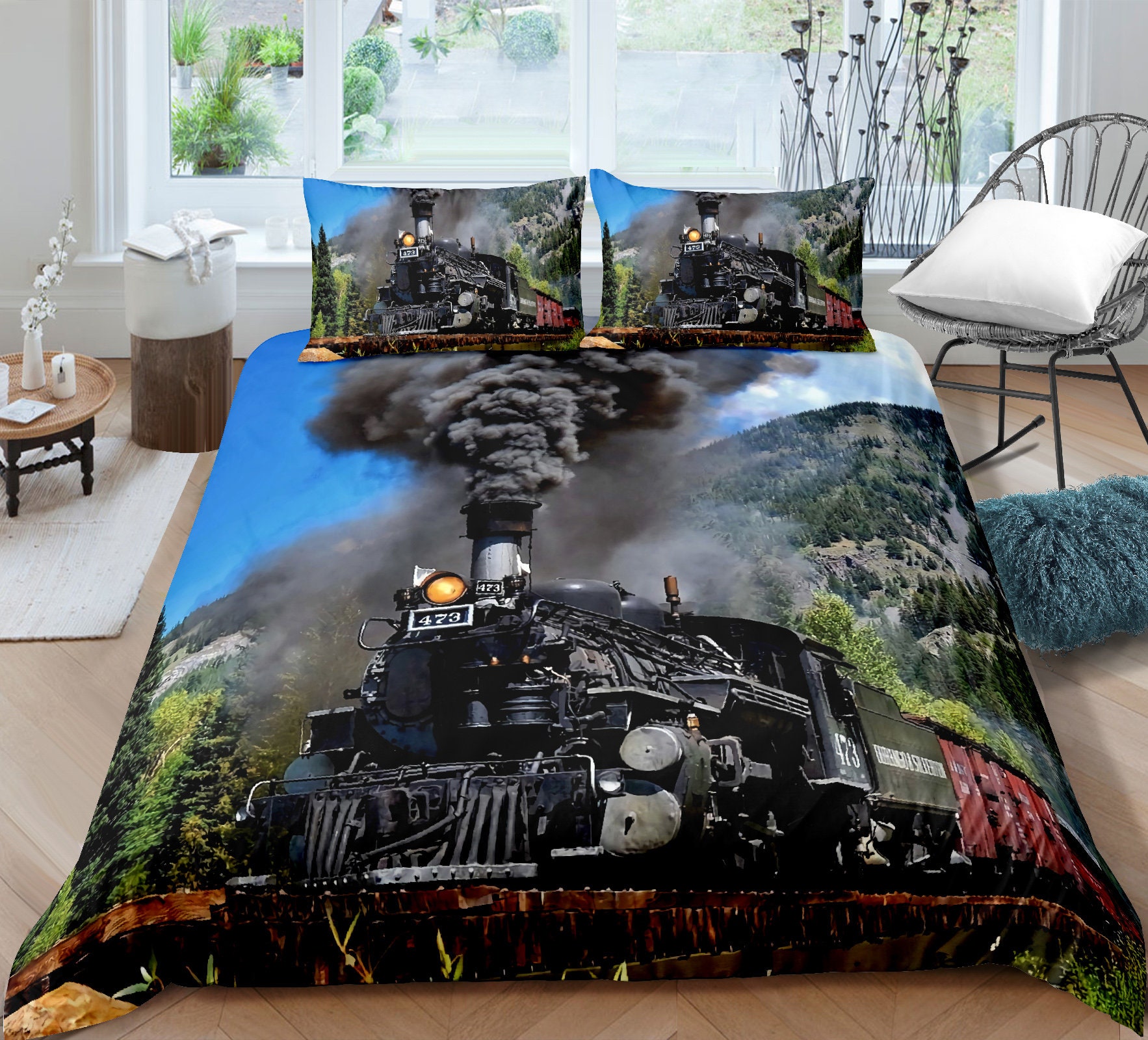 Steam Engine Duvet Cover Set Vintage in Etsy