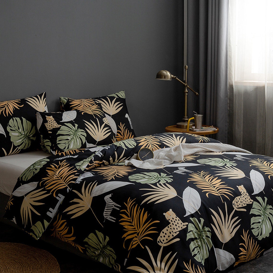 Tropical Bedding Rainforest Duvet Cover King Size Dark Green Etsy