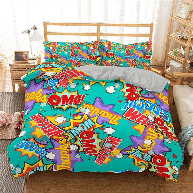 3Piece Bedding Set Full Kids Funny Cartoon Duvet Cover Boys Etsy