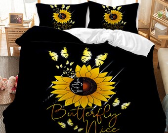Sunflower and Butterfly Duvet Cover Set 