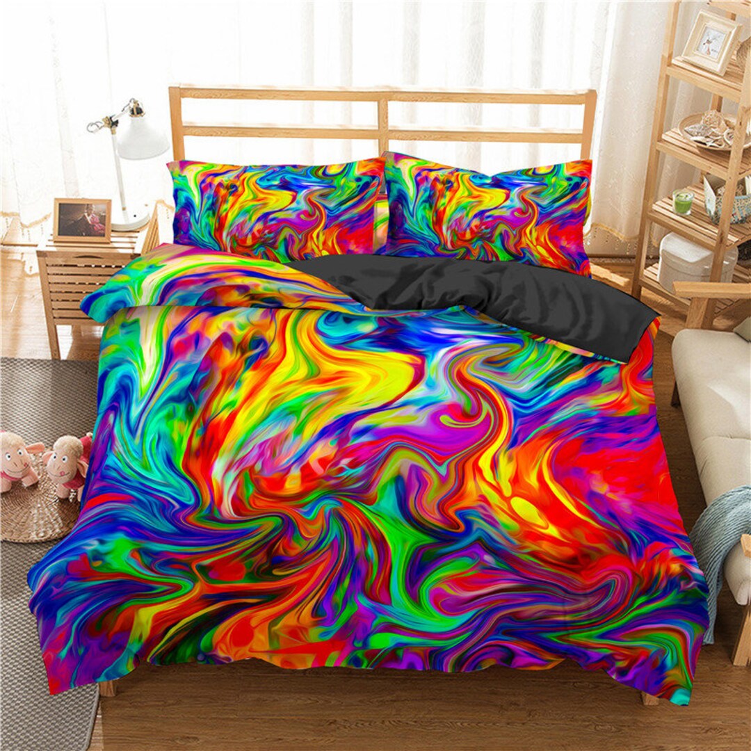 Twin Liquid Marble Bedding Set Modern Pastel Pink Yellow Green Etsy