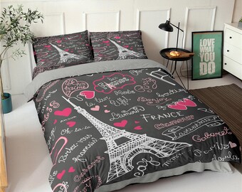 Multi Color Printed 3 Pieces With Fitted Sheet For Girls Astrea Textiles 100% Cotton Girls Duvet Cover Sets Twin Size Single Bed Blanket/Duvet/Quilt Cover Set Paris Love 