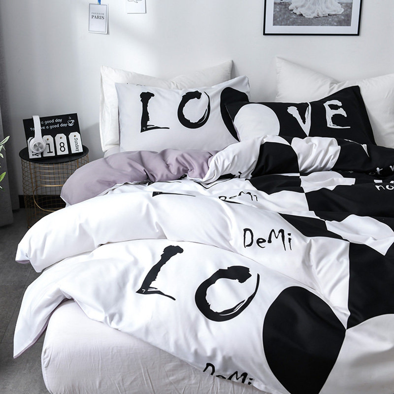 Couple Bedding Love Pattern Duvet Cover Set With Zipper Etsy