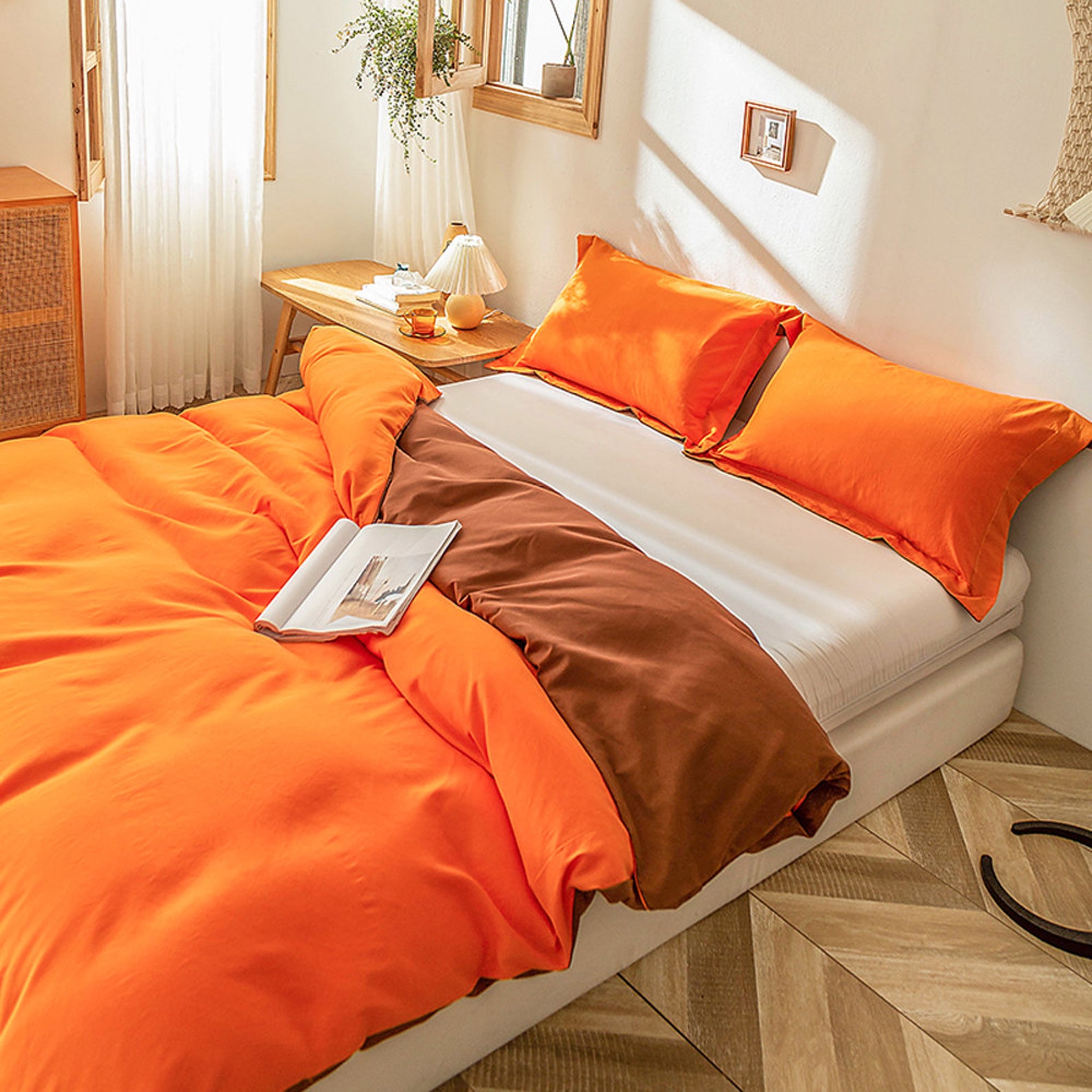 Orange Duvet Cover Queen Size 100 Microfiber Solid Color 3 Etsy