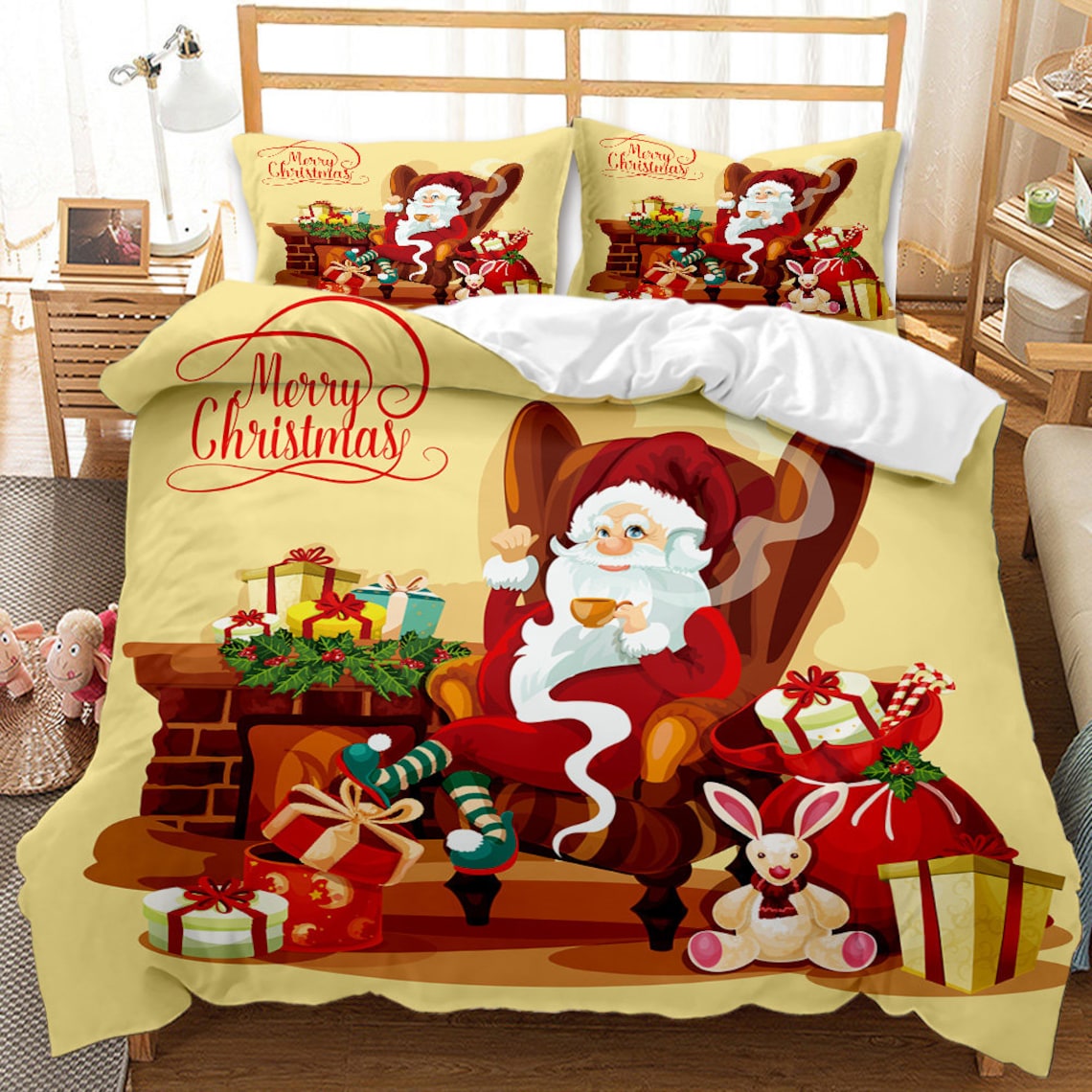 3Pcs Christmas Duvet Cover Cute Santa Claus Bedding Set Queen Etsy