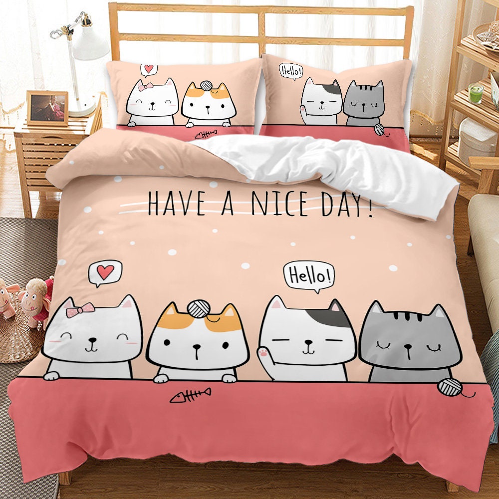Funny Duvet Cover Set Kitties Cat Animal Illustration Decor Etsy