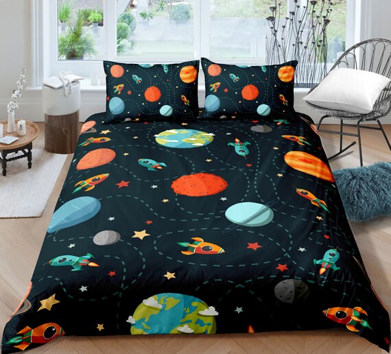 Boy Comforter Cover Twin Size Rocket 