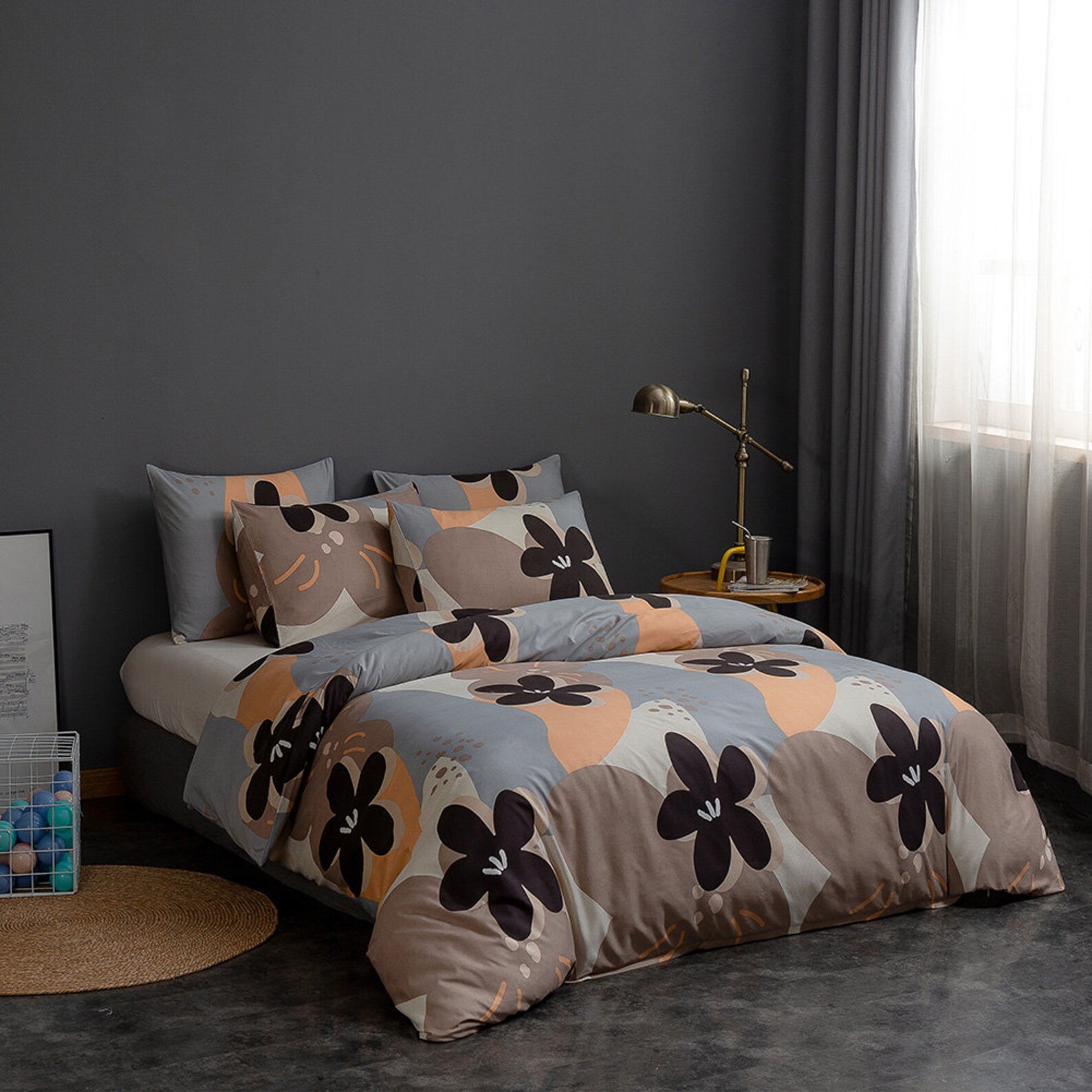 Black Floral Duvet Cover Set Flower Quilt Cover Set 1 Etsy