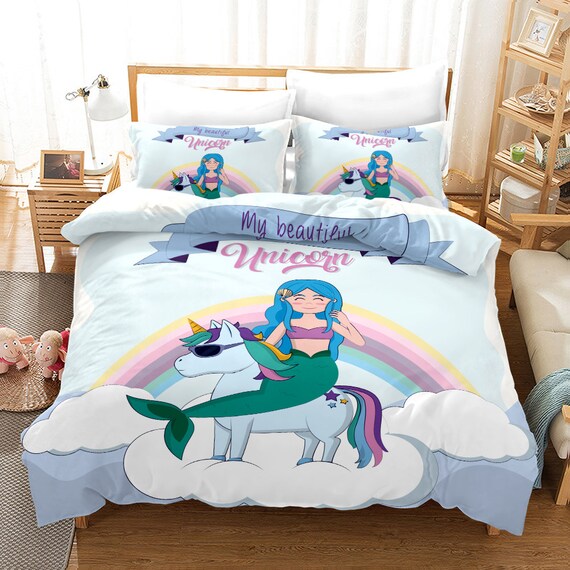 Mermaid Unicorn Bedding Set King Duvet 