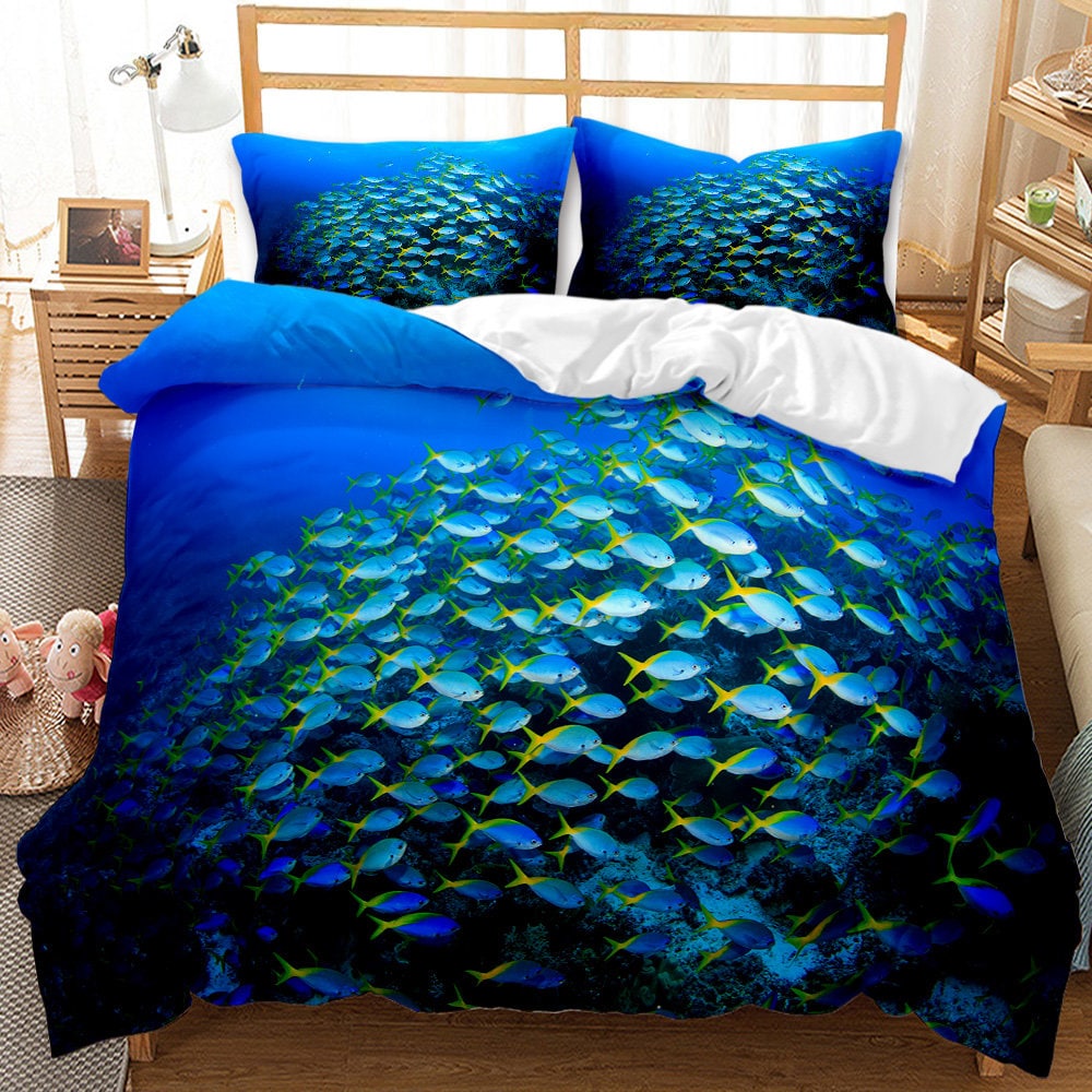 Fish Duvet Cover Twin Ocean Bedding Sets 3D Printed Underwater Etsy