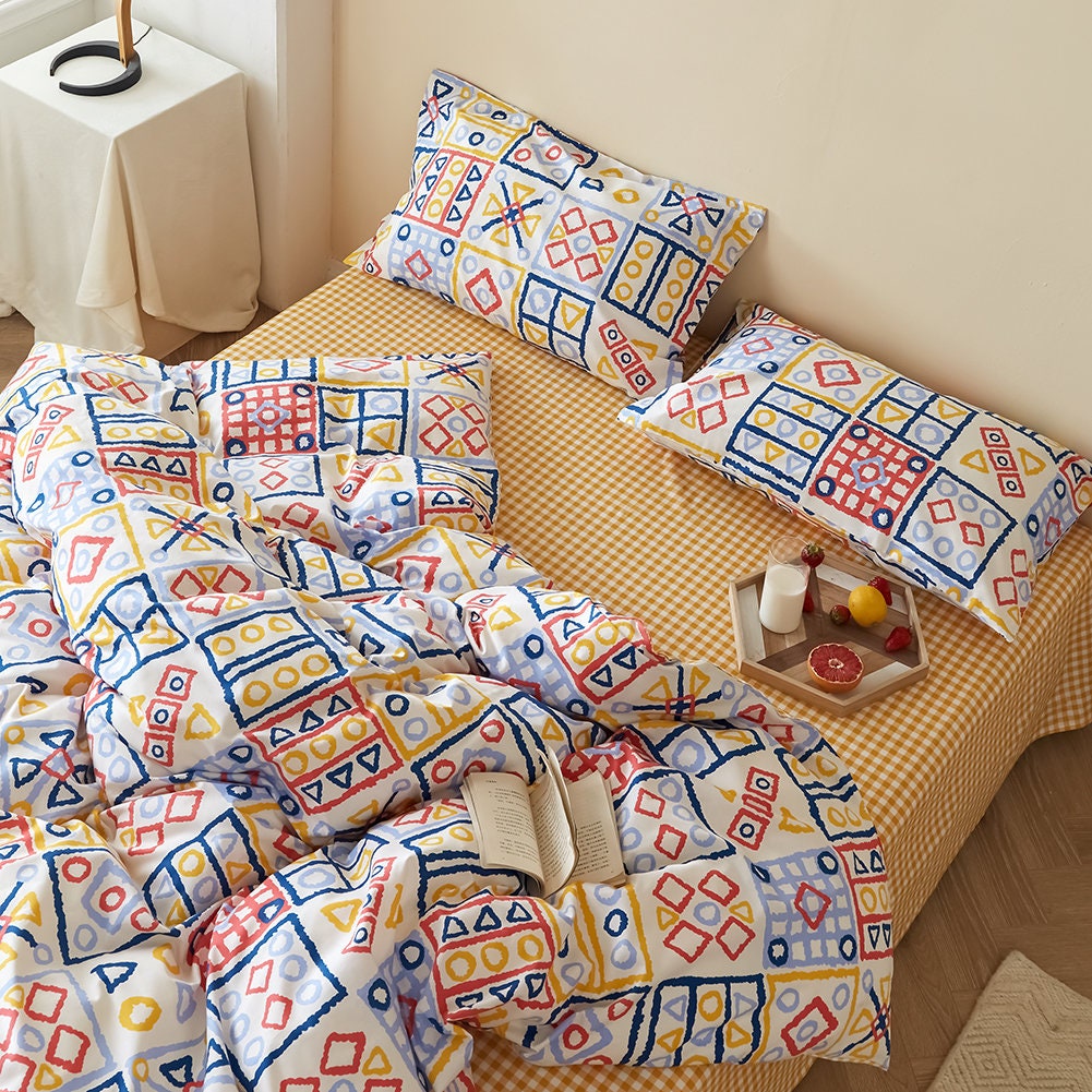 Geometric Duvet Cover Set Queen100 Cotton Reversible Etsy