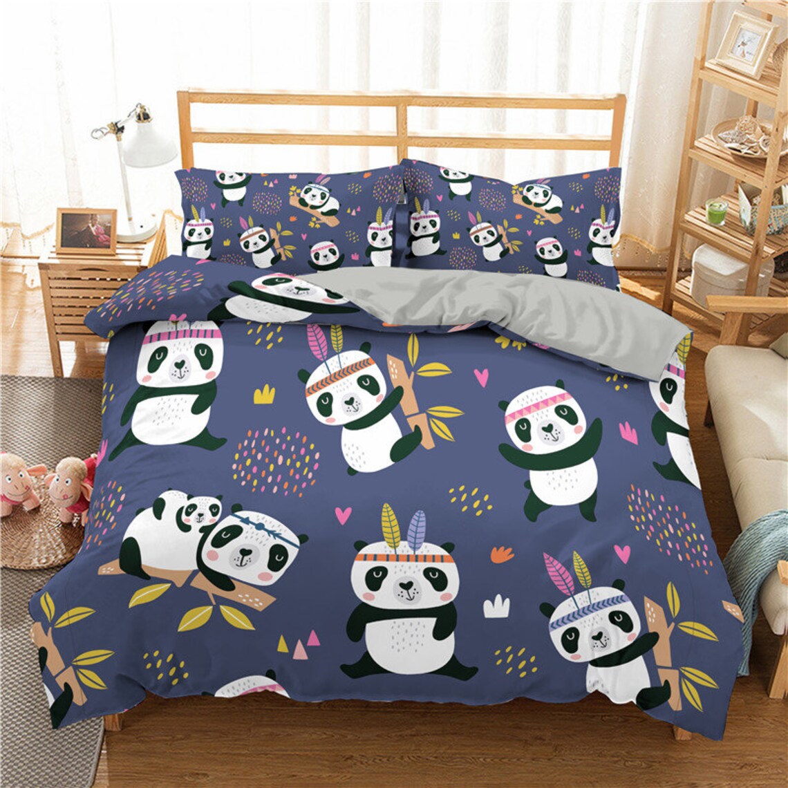 Panda Bedding Twin Set Black White Duvet Cover Cute Cartoon Etsy
