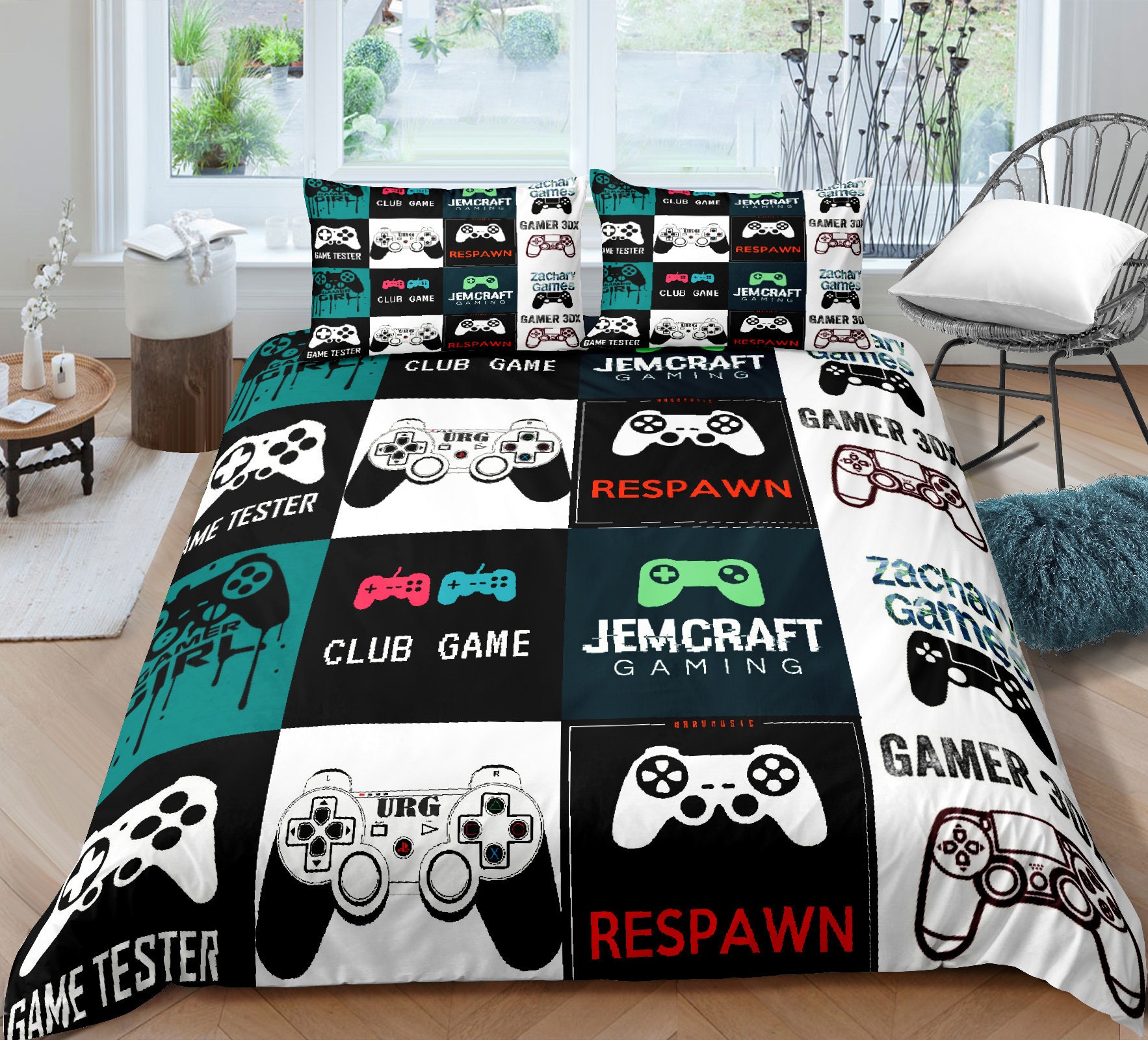 Gamer Bedding Set Twin Size for Kids Boys Bedroom Gaming Bed Etsy