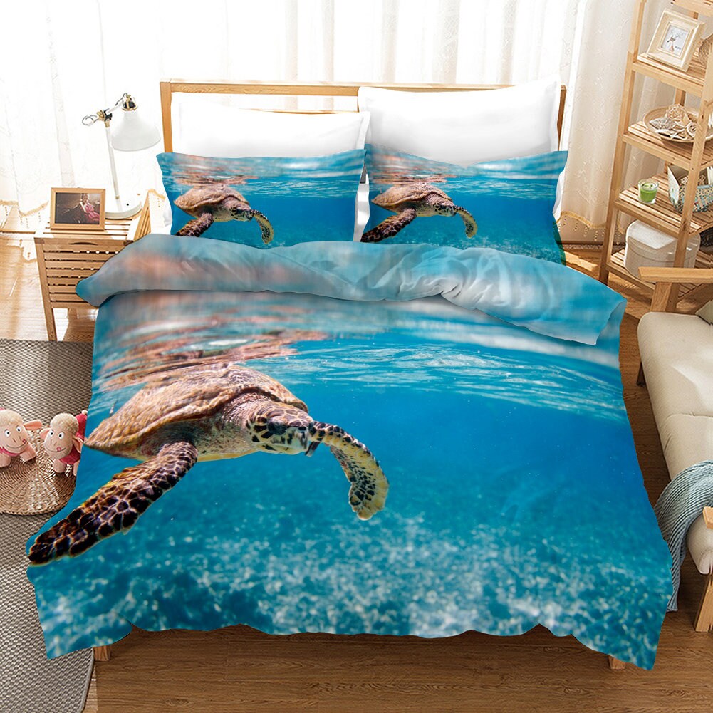 3D Turtles & Dolphins Seabed Bedding Set Duvet Cover Comforter Cover Pillow Case 