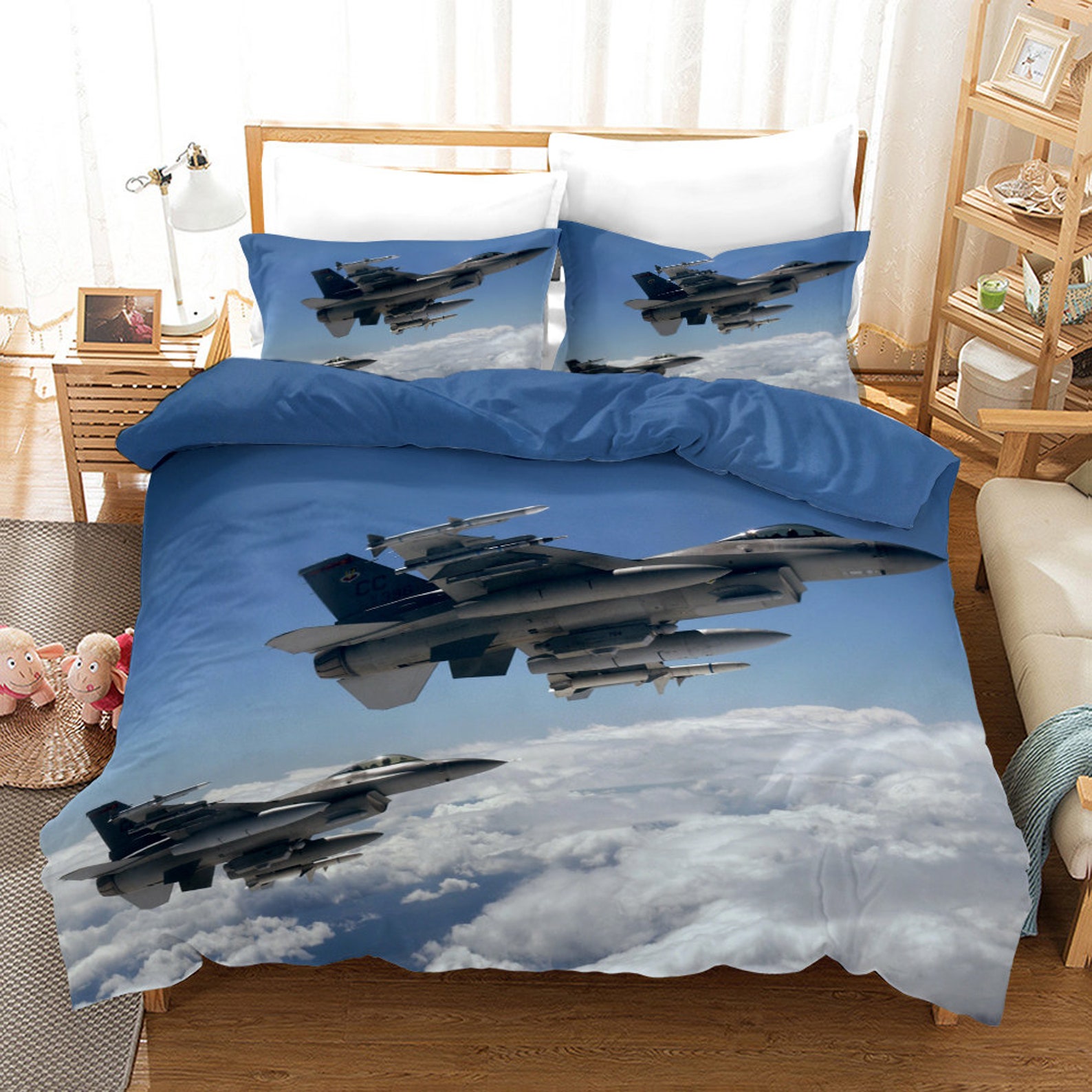 Fighter Duvet Cover Set Queen Aircraft Flying thougt The Etsy