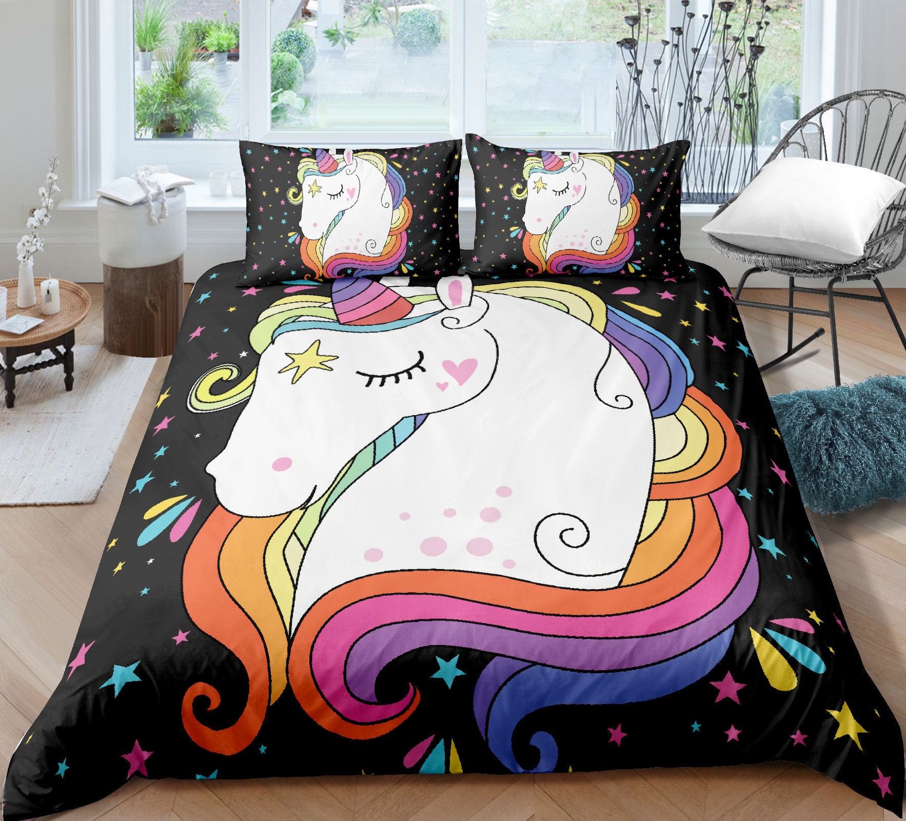Girls Full Bedding Sets Unicorn Bedding Duvet Covers Crystal Etsy