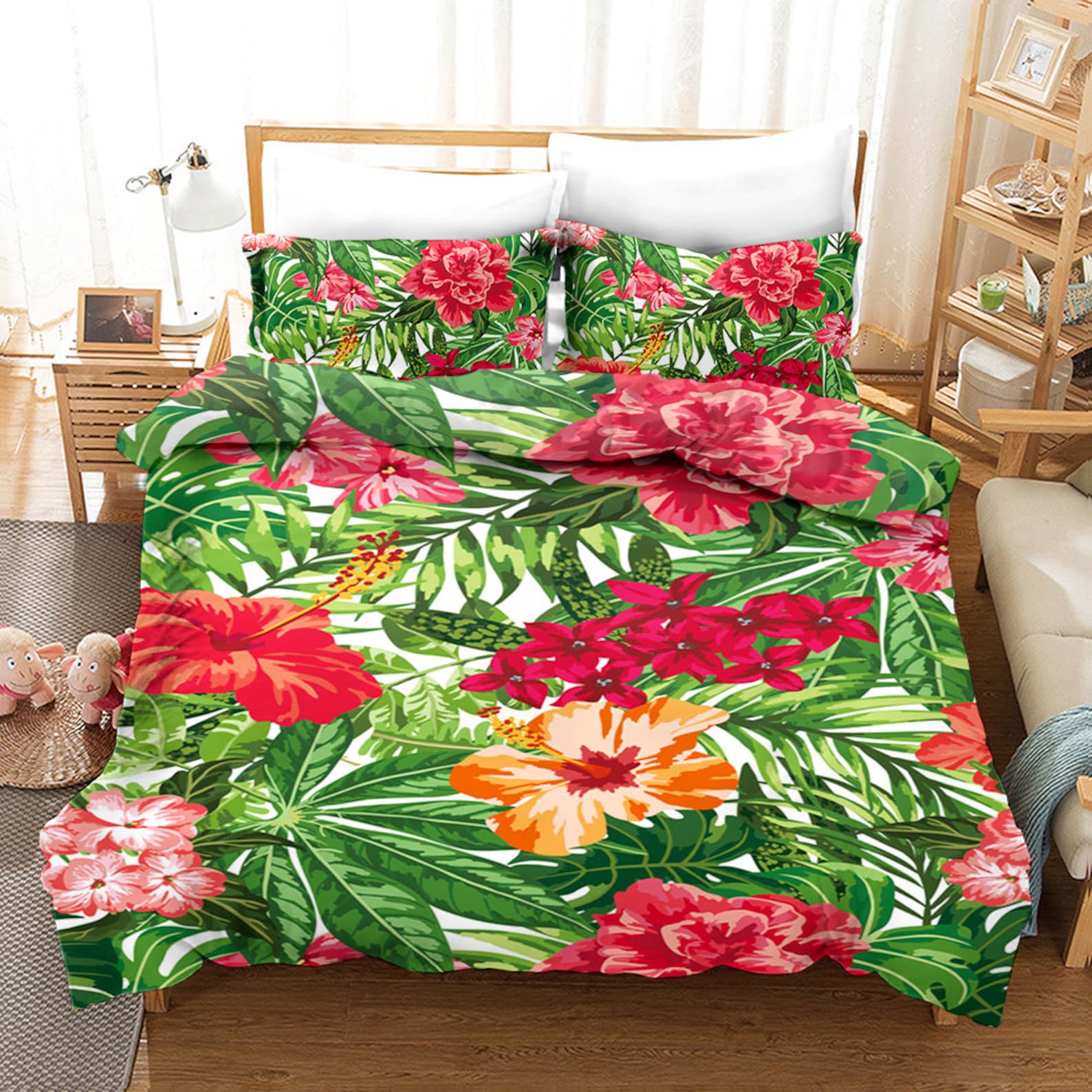 Tropical Flower Duvet Cover Setsuper Soft Durablebotanical Etsy