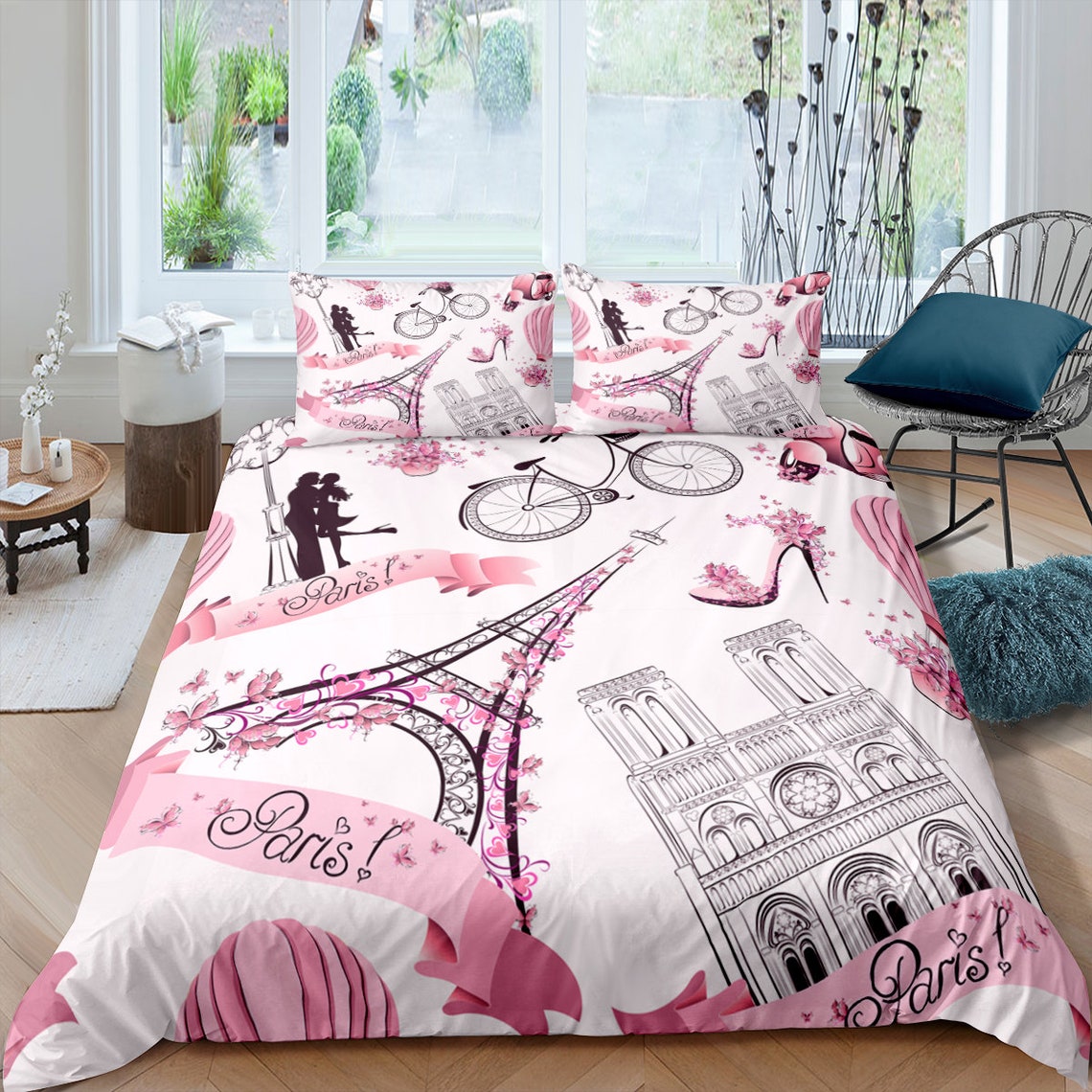Paris Duvet Cover Set King Eiffel Tower Bridge Capital City Etsy UK