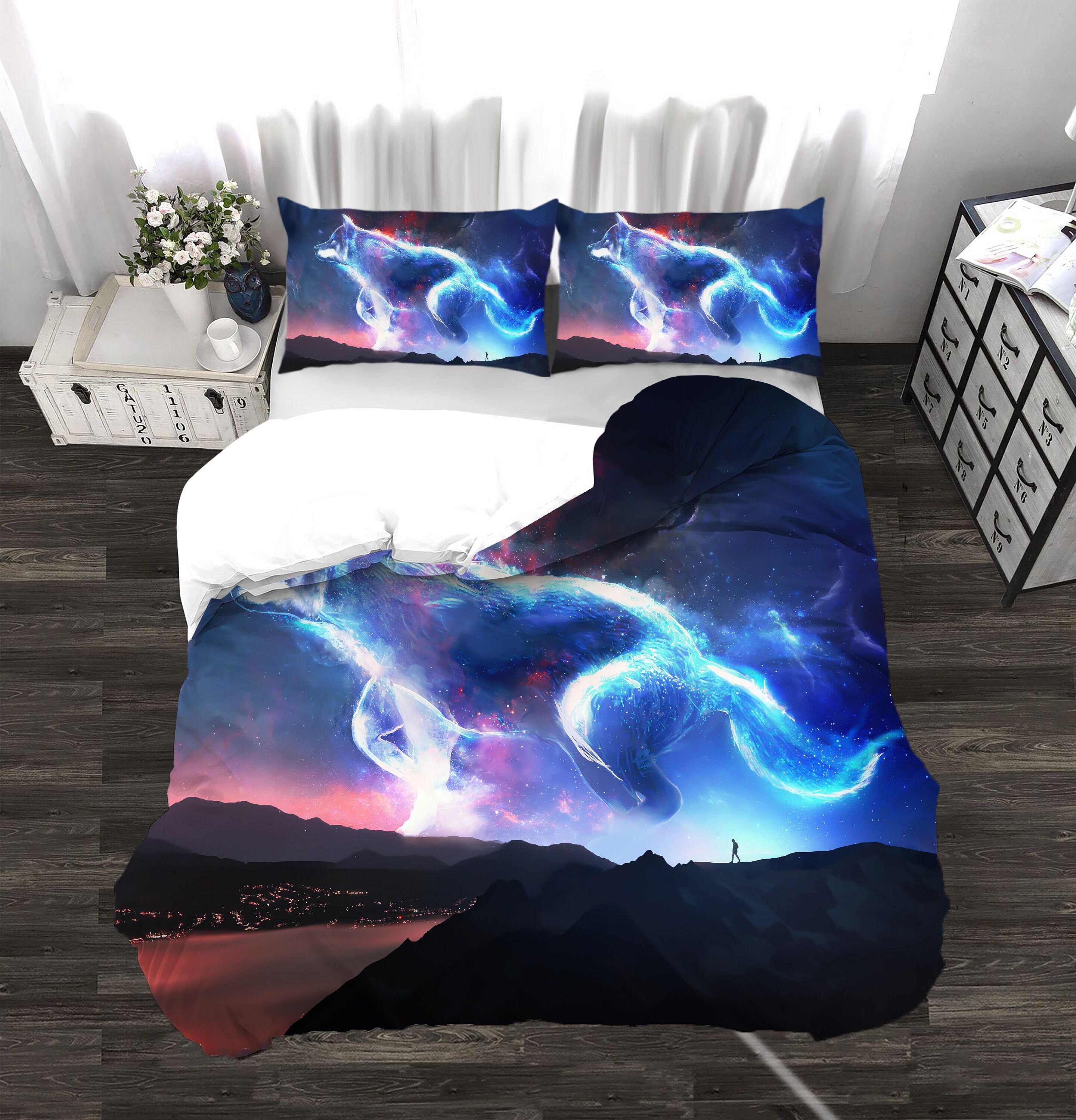 Wolf Bedding Set King 3pcs Galaxy Wolf 