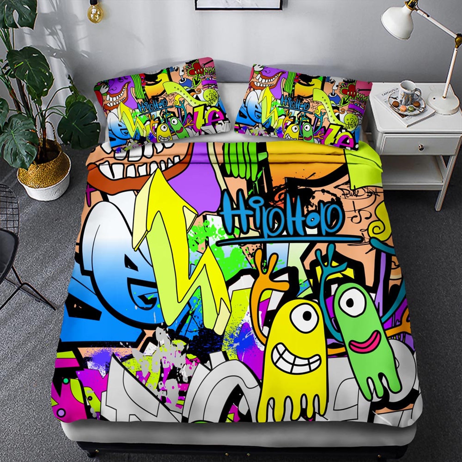 3pcs Graffiti Duvet Cover Full Teens Boys Kids Hip Hop Rock Etsy