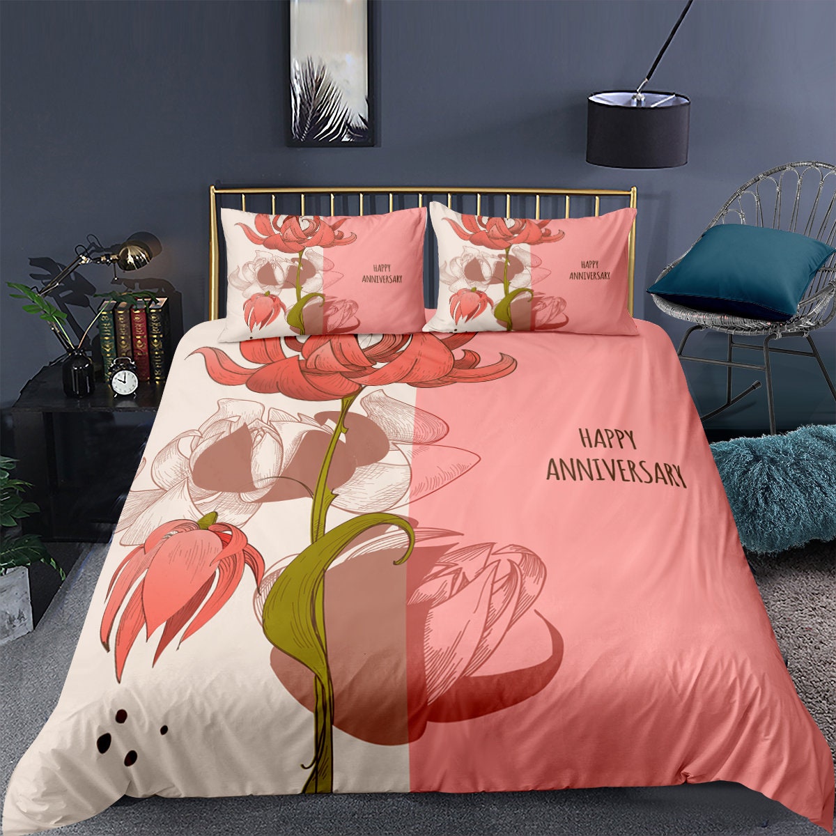 3 Piece Pink Duvet Cover Double Ultra Sof Easy CareFlower Etsy