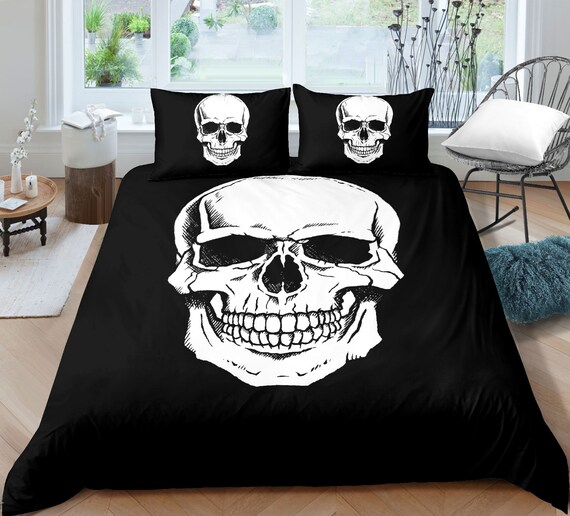 Skull Couple Bedding Set 3-piece Gothic Duvet Cover Black Set Queen ...