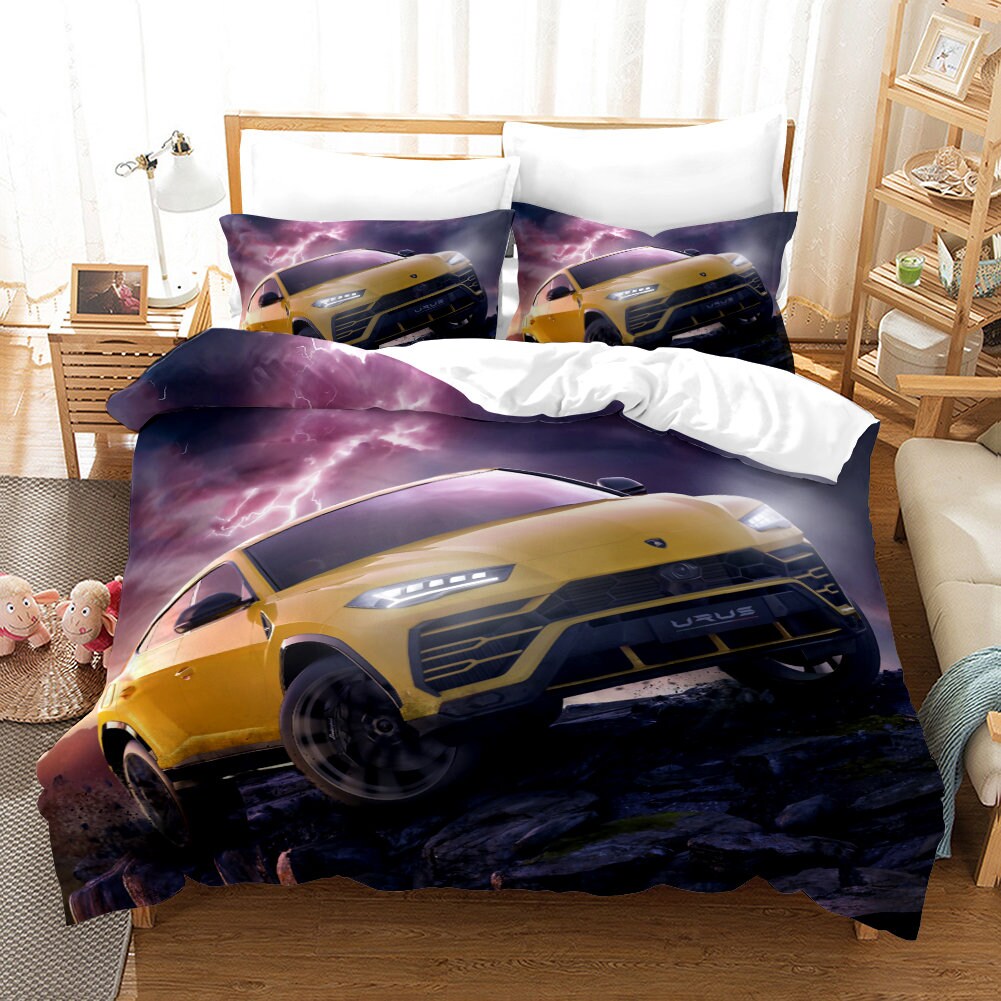 Yellow Sport Car Duvet Cover Set Queen Sizerace Car Bedding Etsy