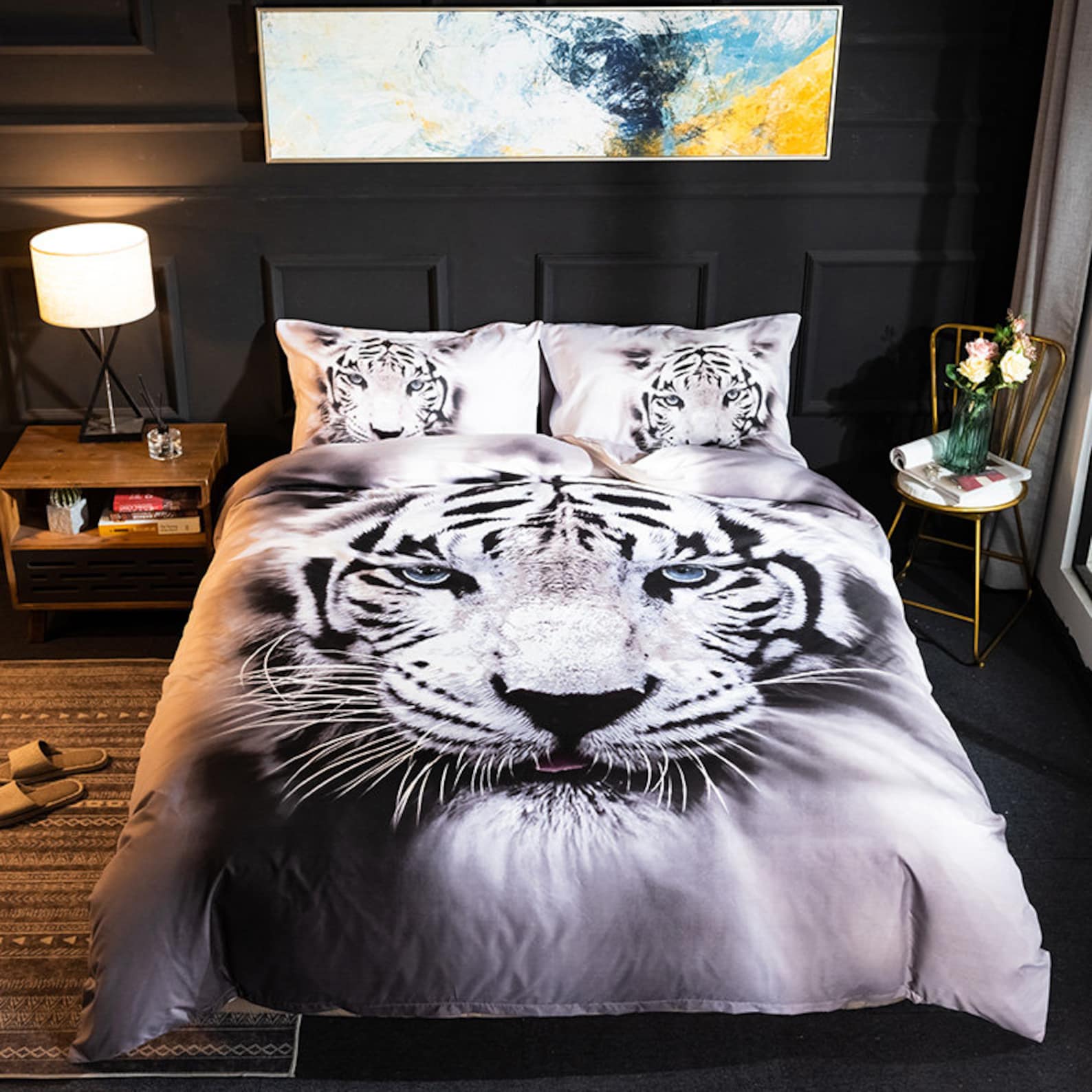 White Tiger Bedding Set Twin Full Queen King Size 3D Animal Etsy