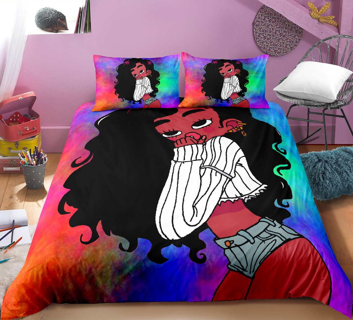 Black Girl Bedding Sets Kingblack Magic Girl Duvet Covers Etsy
