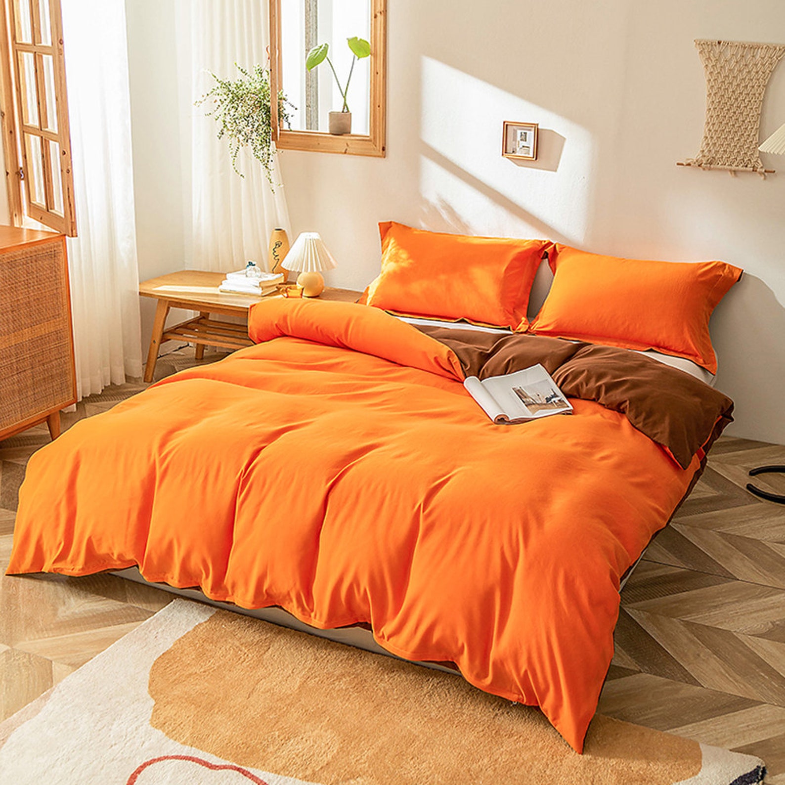 Orange Duvet Cover Queen Size 100 Microfiber Solid Color 3 Etsy